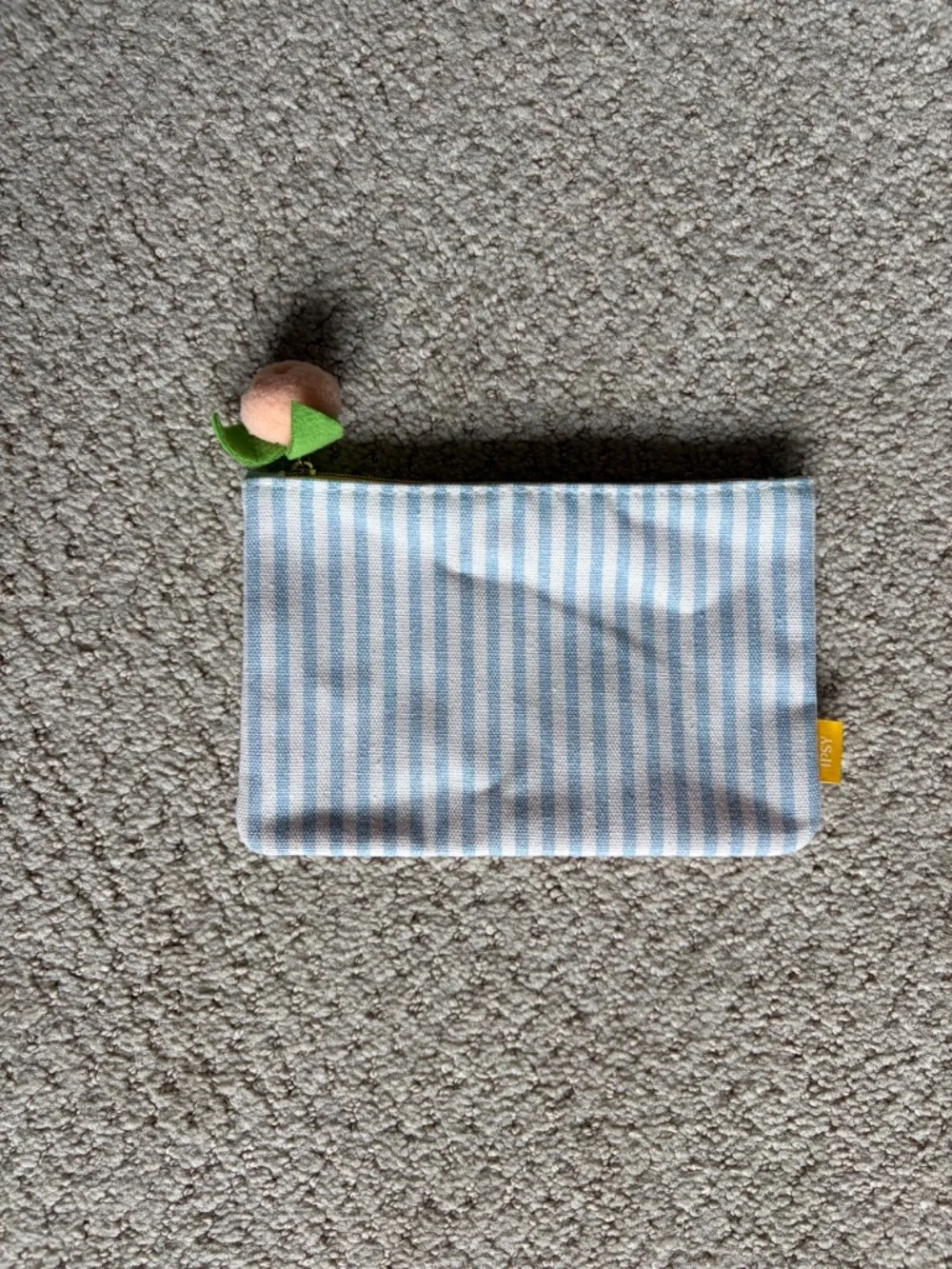 IPSY glam bag Peachy Picnic Pouch blue white stripe
